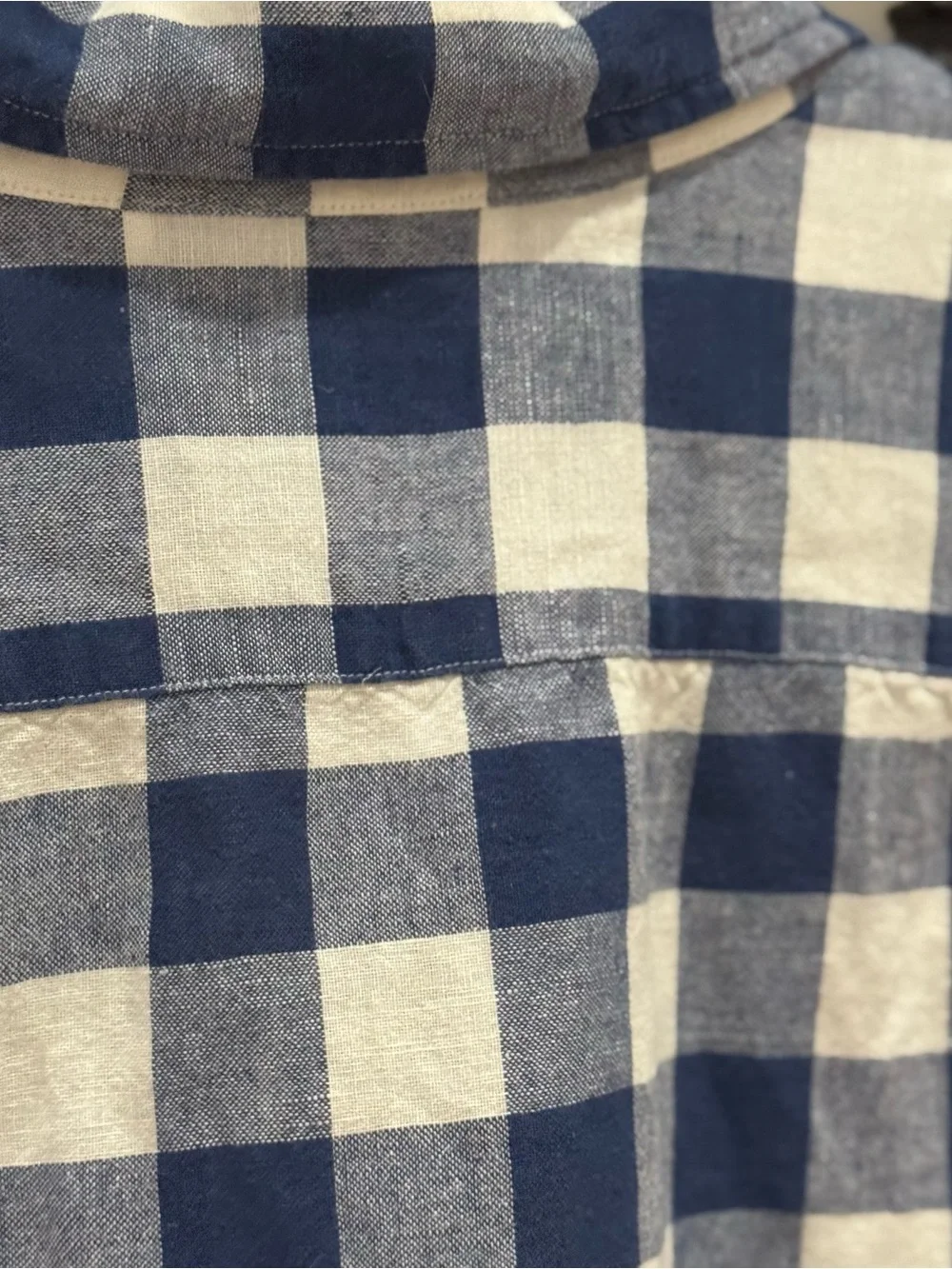 J. Crew Blue and White Check Linen-Cotton Shirt